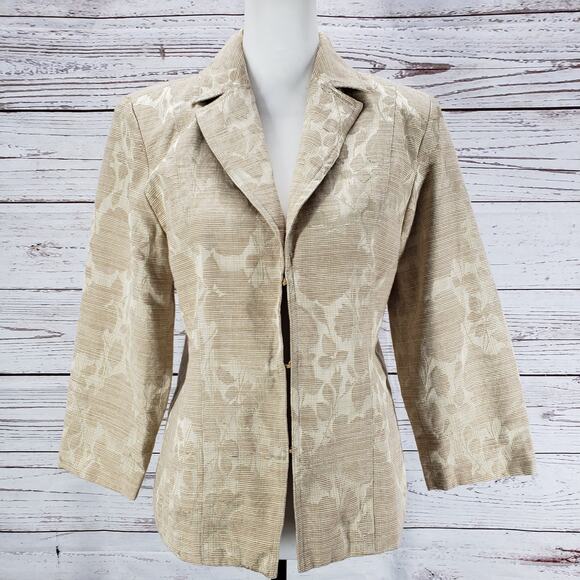 Chico's Women's Beige Tapestry Hook and Loop Front Blazer Jacket Size 1 - Picture 1 of 16